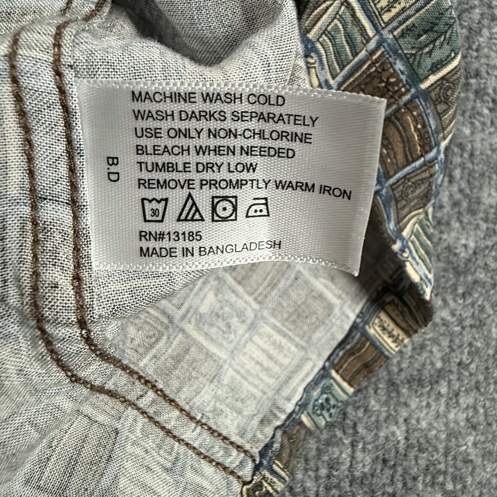 Campia Shirt Mens XL Brown Blue Geometric Pattern Short Sleeve Rayon Button Up - Picture 7 of 9